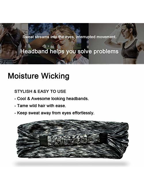 Workout Headband for Women Men - Non slip Sweatband - Stretchy Soft Elastic Head Band - Sports Fitness Exercise Tennis Running Gym Dance Yoga