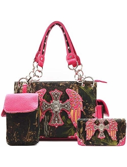 Western Style Camouflage Concealed Carry Purse Buckle Country Studs Women Handbag Shoulder Bag Wallet Set