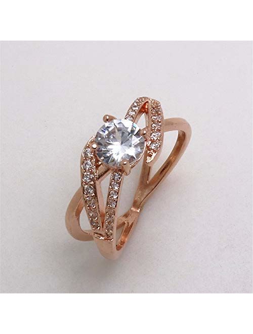 Digital baby Exquisite Ring Two Tone 14K Solid Rose Gold Round White Sapphire Accross Diamond Jewelry Anniversary Proposal Gift Party Bridal Engagement Wedding Band Rings