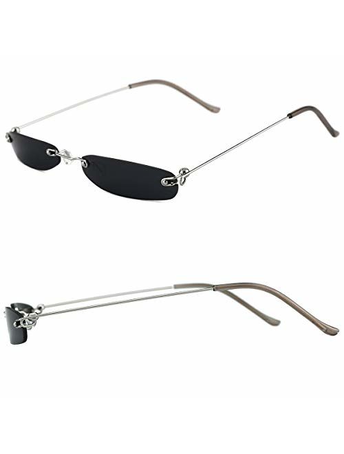 Slocyclub Vintage Sunglasses Small Rectangular Metal Frame Retro Eyewear for Women and Men