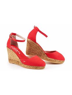 VISCATA Handmade in Spain Estartit 3" Wedge, Soft Canvas, Ankle-Strap, Closed Toe, Espadrilles Heel