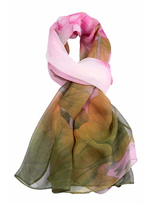 Women's Polyester Chiffon Scarf Neck Fashionable Printing Floral Country Style Lightweight Scarves for Ladies and Girls