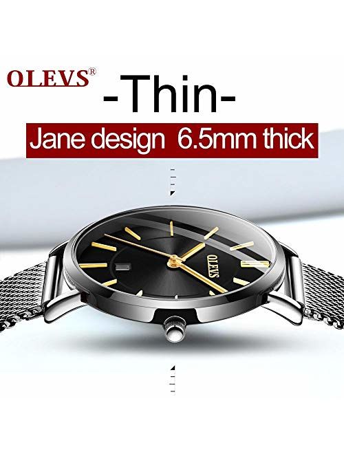 6.5mm Ultra Thin Watches for Women Waterproof,Rose Gold Stainless Steel Ladies Watch,Casual Women Watches with Date,Big Face Female Wristwatches,Japanese Quartz Lady Watc