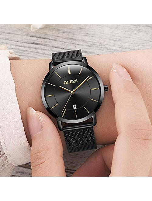 6.5mm Ultra Thin Watches for Women Waterproof,Rose Gold Stainless Steel Ladies Watch,Casual Women Watches with Date,Big Face Female Wristwatches,Japanese Quartz Lady Watc