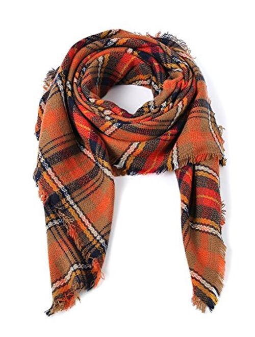 Century Star Women's Stylish Warm Tassels Soft Plaid Tartan Scarf Winter Large Blanket Wrap Shawl