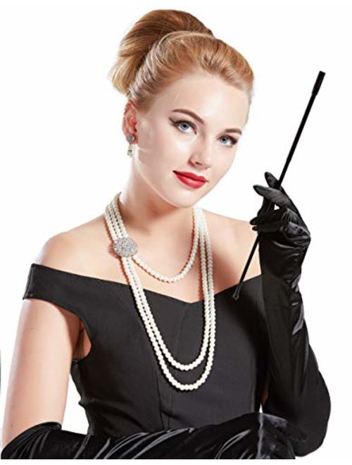 BABEYOND 1920s Gatsby Pearl Necklace Vintage Bridal Pearl Necklace Earrings Jewelry Set Multilayer Imitation Pearl Necklace with Brooch