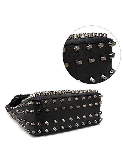 Scarleton Large Studded Skull Shoulder Bag for Women, Vegan Leather Punk Rock Rivet Crossbody Bag, H1417