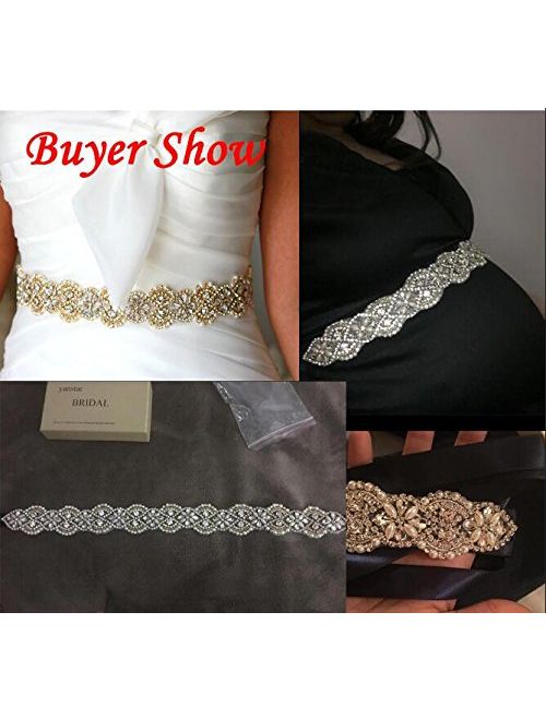 Yanstar Rhinestone Crystal Pearl Belts Wedding Bridal Belts Bridal Sashes