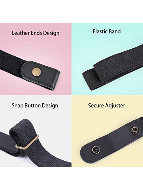 3 Pieces 4 Pieces Buckle Free Belt Adjustable Women Belt, WHIPPY No Buckle Invisible Elastic Belt for Jeans Pants