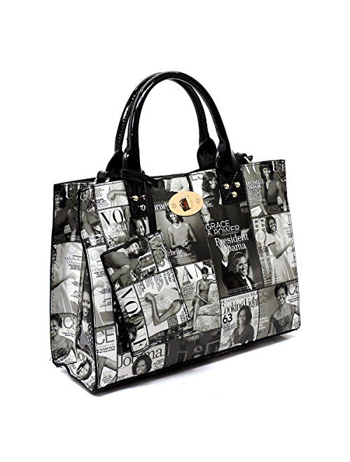 Glossy magazine cover collage crossbody bag purses Michelle Obama mini handbag 3pcs set