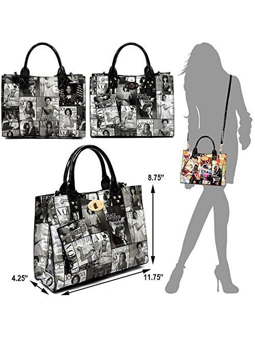 Glossy magazine cover collage crossbody bag purses Michelle Obama mini handbag 3pcs set