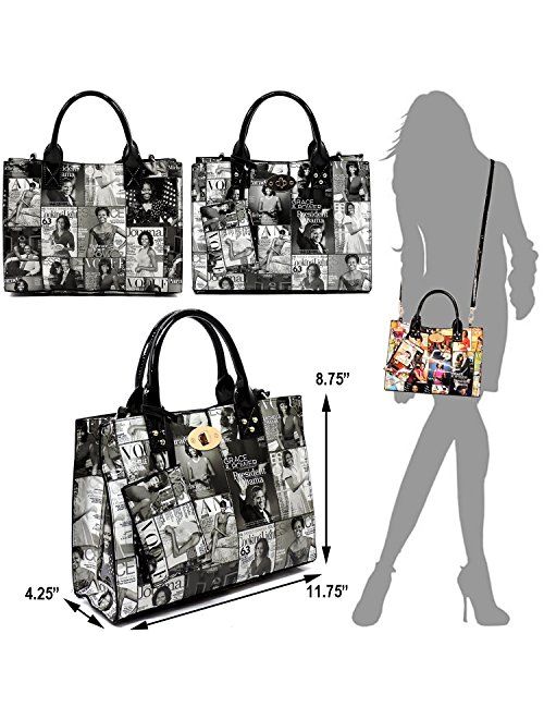 Glossy magazine cover collage crossbody bag purses Michelle Obama mini handbag 3pcs set