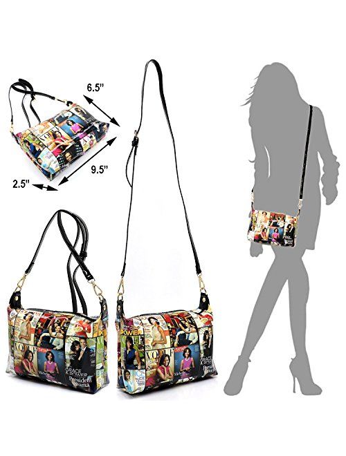 Glossy magazine cover collage crossbody bag purses Michelle Obama mini handbag 3pcs set