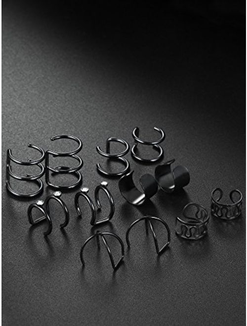 Hestya 6 Pairs Stainless Steel Ear Clips Non Piercing Earrings Hoop Ear Cuffs Cartilage Ear Clips Set for Men Women, 6 Various Styles
