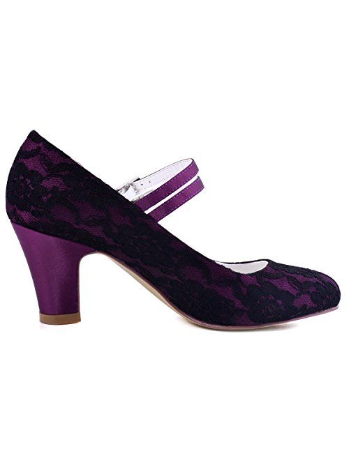 ElegantPark Wedding Shoes for Bride Closed Toe Bridal Shoes Block Heel Pumps Mary Jane Lace Wedding Shoes