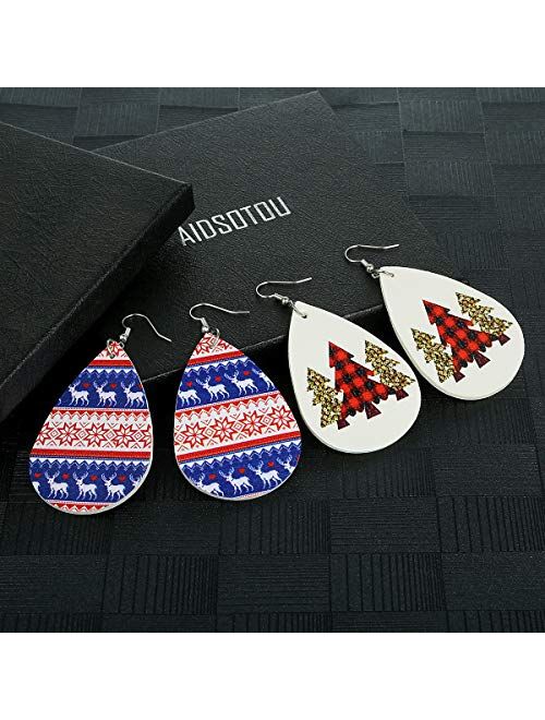 AIDSOTOU 12-16 Pairs Faux Leather Earrings Set for Women Teardrop Drop Dangle Earrings Jewelry Gift