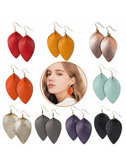 Genuine Leather Earrings Lightweight Teardrop Earrings - Handmade Leaf Dangle Earrings Set Gifts for Women Girls