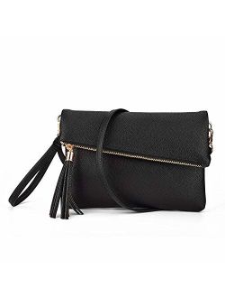 JIARUO Women Tassel Fold Cover Sling Small Leather Crossbody Bag Handbag Purse