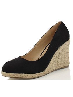 Delicious Womens Parma Round Toe Espadrille Wedge Slip On Sandals