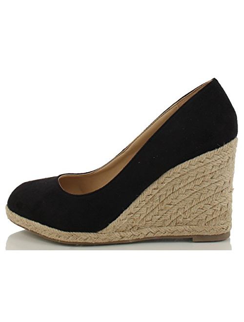 Delicious Womens Parma Round Toe Espadrille Wedge Slip On Sandals