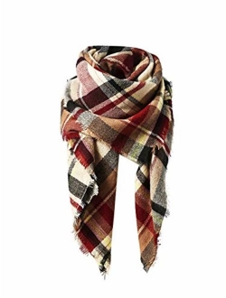 Trendy Women's Cozy Warm Winter Fall Blanket Scarf Stylish Soft Chunky Checked Giant Scarves Shawl Cape