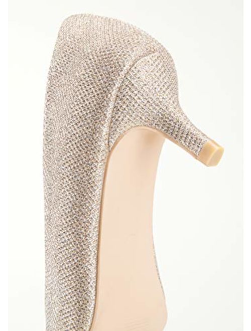 VEPOSE Women's Glitter Low Heels Dress Pumps 