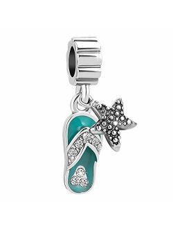 Lifequeen Beach Charms Starfish Flip Flop Sliper Dangle Birthstone Birthday Charm Beads for Bracelets