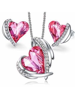 CDE Pink Angel 18K Rose Gold Jewelry Set Women Heart Pendant Necklaces and Stud Earrings Sets Embellished with Crystals from Swarovski for Her Grandmother with Gifts Box