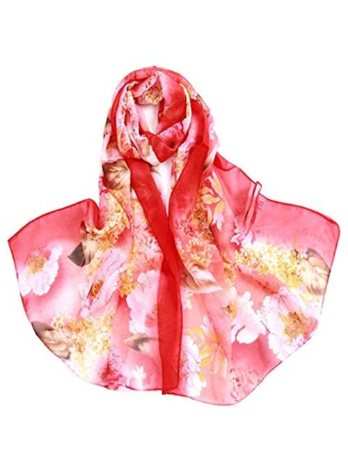 Women's Chiffon Scarf Lightweight Scarves Fashion Floral Print Scarfs Shawl for Ladies and Girls