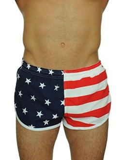 UZZI Men's American Flag and Nylon Swimwear Running Shorts