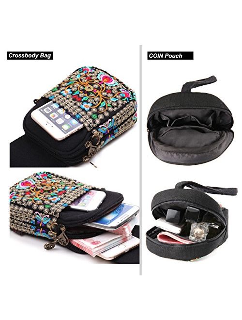 Goodhan Vintage Handmade Women Mini Crossbody Bag Cellphone Pouch Small Handbag Coin Purse