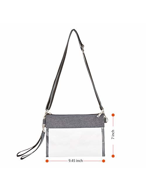 GreenPine Clear Crossbody Purse Bag - NFL,NCAA Stadium Approved Clear Tote Bag with Adjustable Shoulder Strap (Grey)