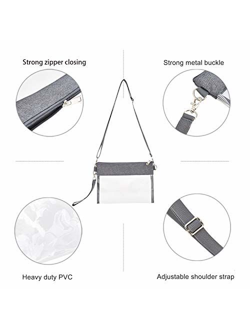 GreenPine Clear Crossbody Purse Bag - NFL,NCAA Stadium Approved Clear Tote Bag with Adjustable Shoulder Strap (Grey)