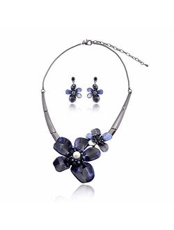 AMYJANE Vintage Statement Jewelry Set - Spring Leaf Floral Bohemian Boho Statement Necklace Earring Set Crystal Rhinestone Fashion Costume Jewelry for Women Prom Party Un