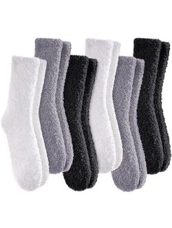 Dosoni Women Girl Fuzzy Slipper Socks-Super Soft Comfort Thick Warm Microfiber Home Socks 5 Pack