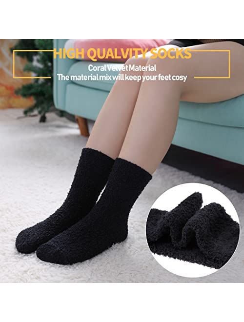 Dosoni Women Girl Fuzzy Slipper Socks-Super Soft Comfort Thick Warm Microfiber Home Socks 5 Pack