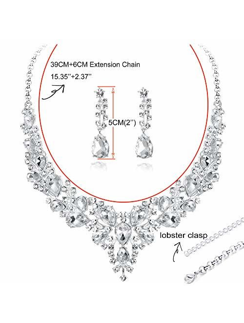 Fiasaso Crystal Bridal Jewelry Set for Women Rhinestone Necklace Earrings Bracelet Wedding Bridesmaid