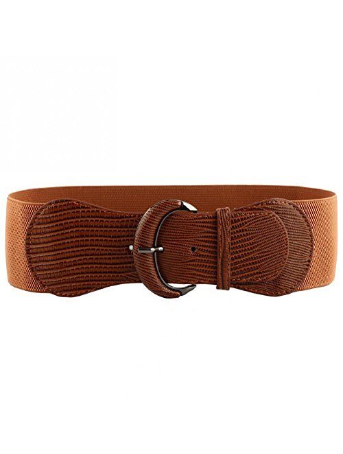 VOCHIC PU Leather Elastic Wide Belt for Women Ladies Dress Stretch Thick Waist Belts 