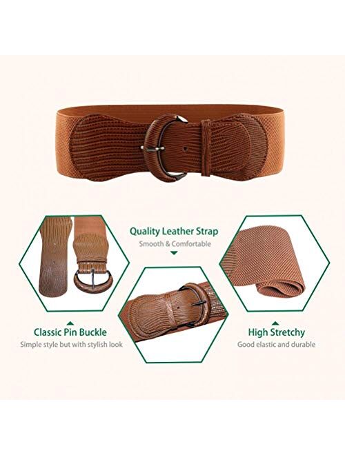 VOCHIC PU Leather Elastic Wide Belt for Women Ladies Dress Stretch Thick Waist Belts