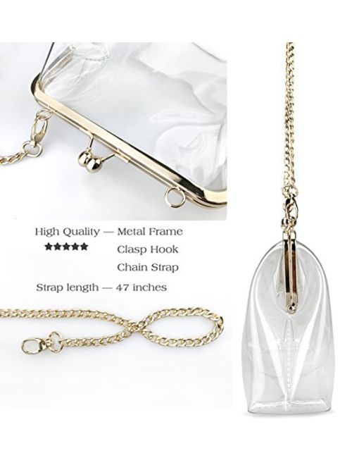 Hoxis Clear Transparent PVC Kiss Lock Chain Cross Body Bag Womens Clutch