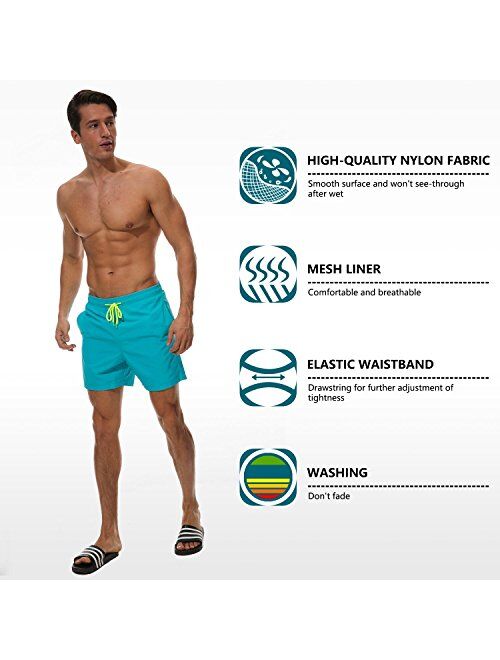SILKWORLD Men's Swim Trunks Quick Dry With Pocket Beach Shorts 