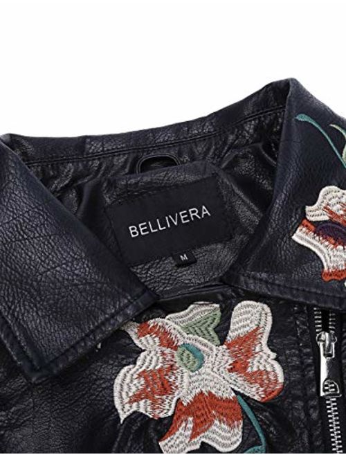 Bellivera Women's Faux Leather Casual Short JacketMoto Floral Coat with 2 Pocket