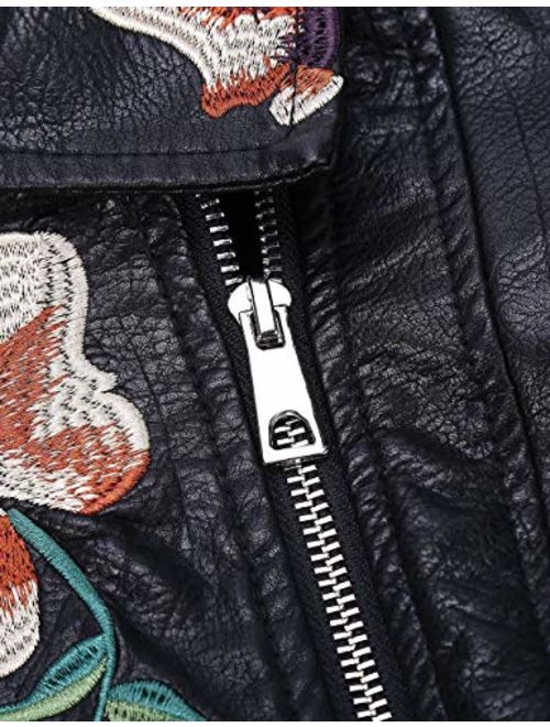 Bellivera Women's Faux Leather Casual Short JacketMoto Floral Coat with 2 Pocket