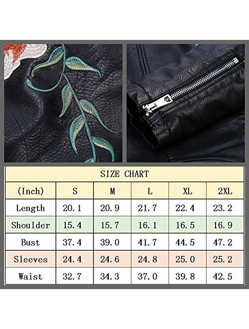 Bellivera Women's Faux Leather Casual Short JacketMoto Floral Coat with 2 Pocket