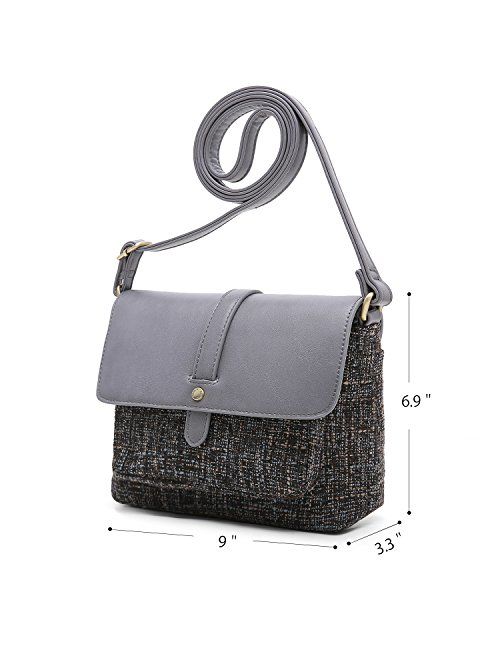ECOSUSI Women Shoulder Crossbody Bag Flap-over Vintage Handbag Purse with Back Pocket