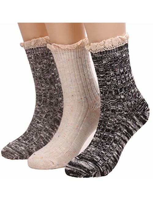 3 Pairs Women Winter Wool Cable Knit Crew Knee High Boot Socks,Size 5-11 W605