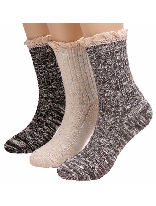 3 Pairs Women Winter Wool Cable Knit Crew Knee High Boot Socks,Size 5-11 W605