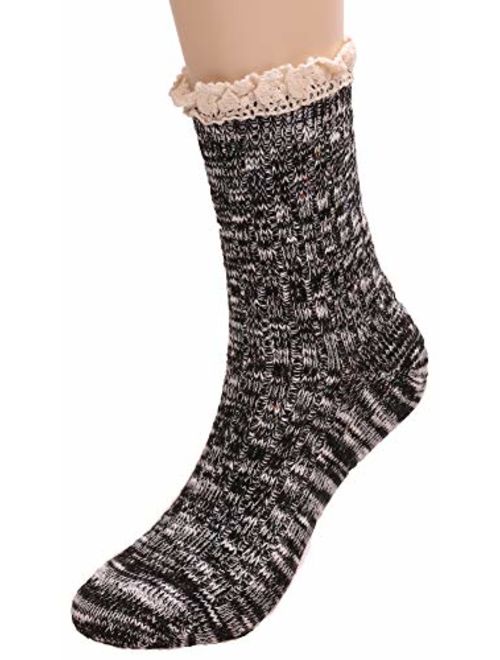 3 Pairs Women Winter Wool Cable Knit Crew Knee High Boot Socks,Size 5-11 W605
