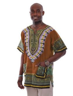 Bronze Brown Traditional African Print Dashiki Shirt