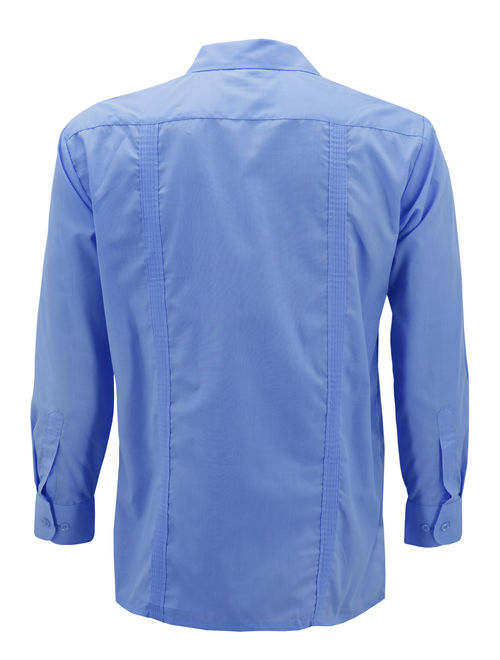 Men's Guayabera Long Sleeve Button Up Cuban Beach Casual Embroidered Dress Shirt (French Blue, M)